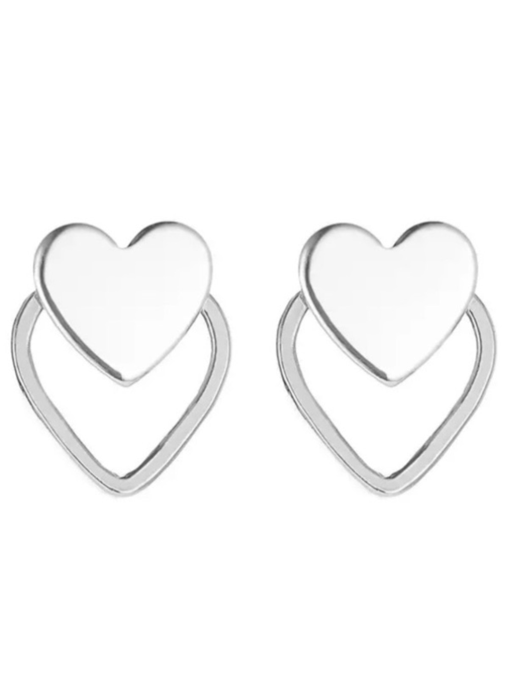 Sleek Heart Silver Toned Stud Earrings
